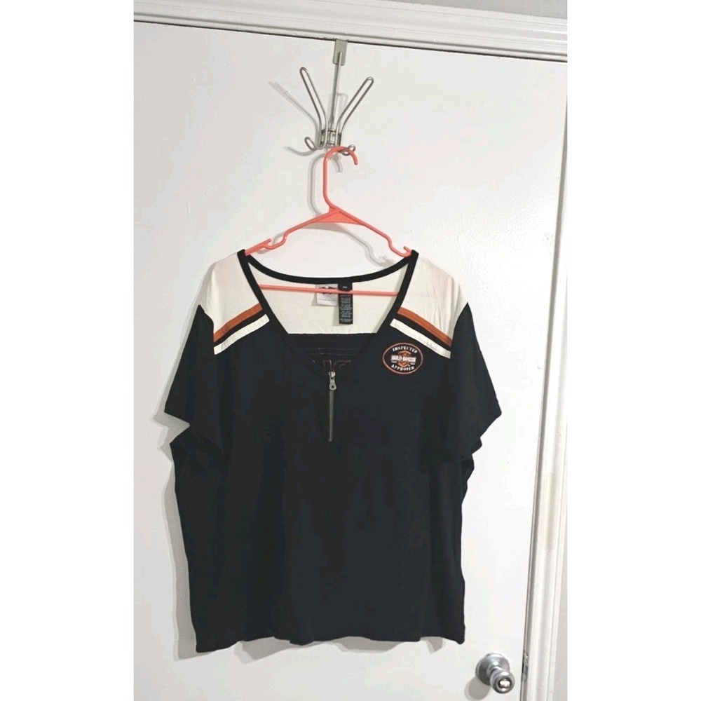 Harley Davidson Women's 1/4 Zip Tee 2W Black Orange Biker Motorcycle Outdoors